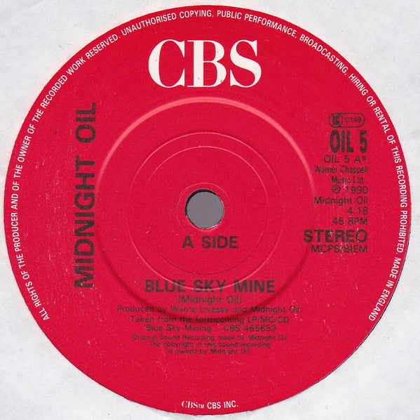 Midnight Oil : Blue Sky Mine (7", Single)