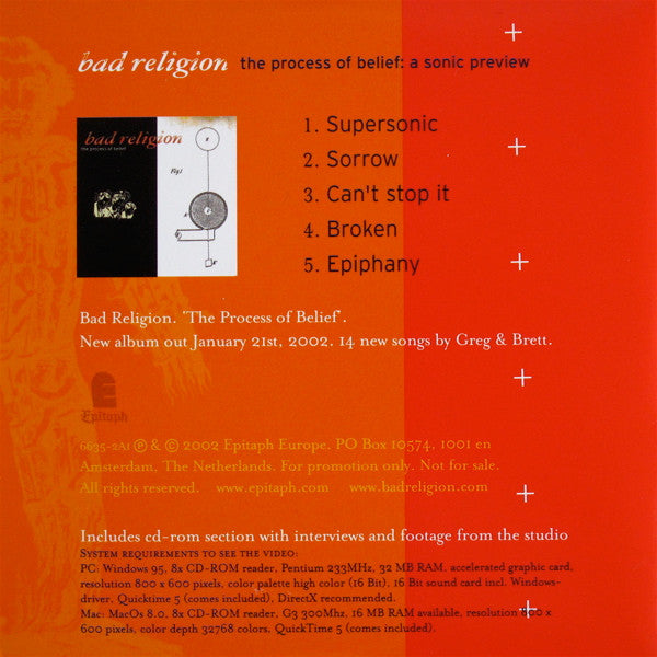 Bad Religion : The Process Of Belief: A Sonic Preview (CD, Enh, Promo, Smplr, car)