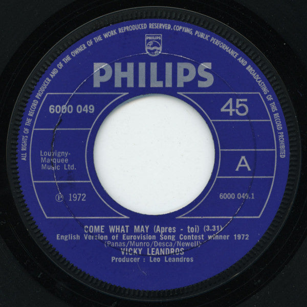 Vicky Leandros : Come What May (7", Single)