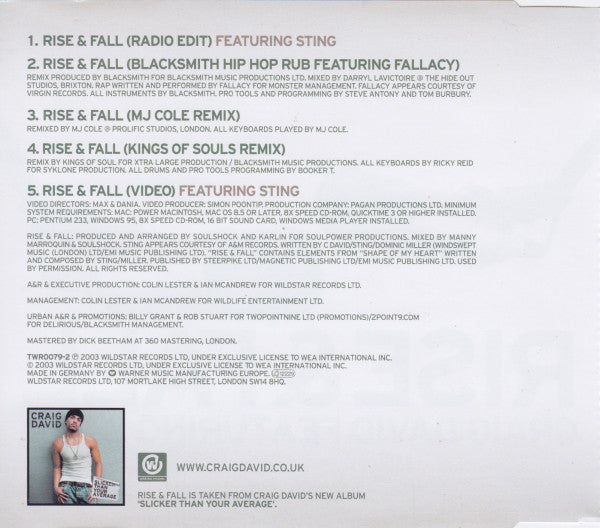 Craig David Featuring Sting : Rise & Fall (The Video & Mixes) (CD, Single, Enh, WME)