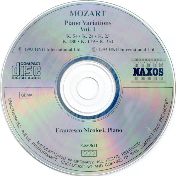 Wolfgang Amadeus Mozart, Francesco Nicolosi : Piano Variations, Vol. 1 (CD, Album)