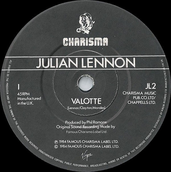 Julian Lennon : Valotte (7", Single, Ltd, Pos)