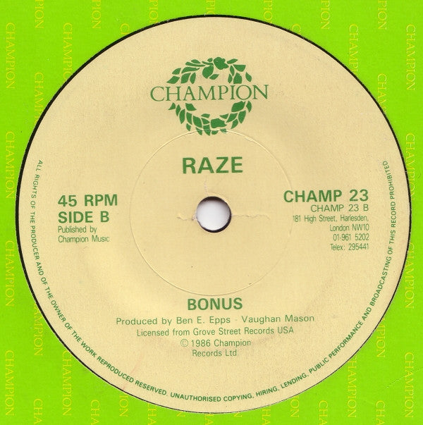 Raze : Jack The Groove (7", Single)