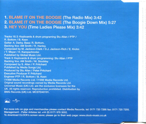 Clock : Blame It On The Boogie (CD, Single)