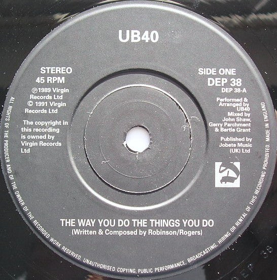 UB40 : The Way You Do The Things You Do (7", Single)