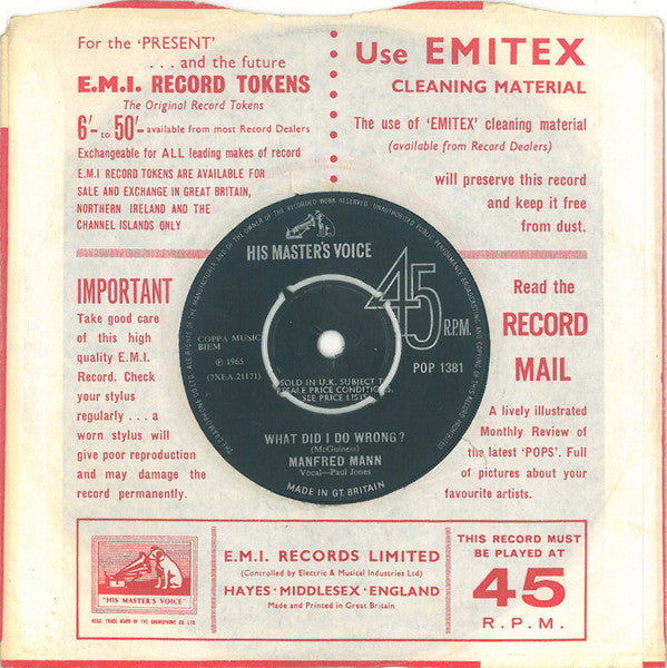 Manfred Mann : Come Tomorrow (7", Single)