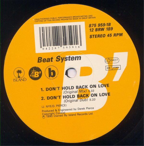 Beat System* : Don't Hold Back On Love (12")