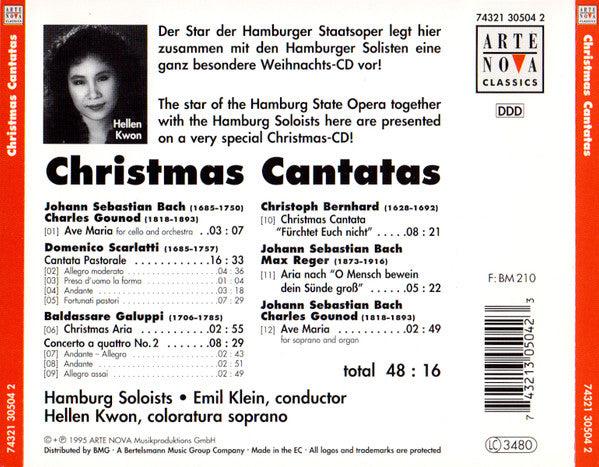 Hamburg Soloists ● Emil Klein , Conductor Hellen Kwon , Coloratura Soprano, Johann Sebastian Bach / Charles Gounod, Domenico Scarlatti, Baldassare Galuppi, Christoph Bernhard (2) : Christmas Cantatas (CD)