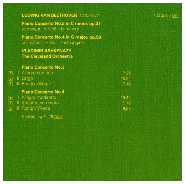 Ludwig van Beethoven - Vladimir Ashkenazy, The Cleveland Orchestra : Piano Concertos 3 & 4 (CD, Album, RE)