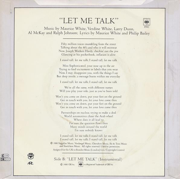 Earth, Wind & Fire : Let Me Talk (7", Single)