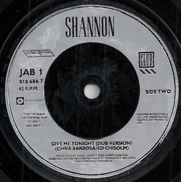 Shannon : Give Me Tonight (7", Single)