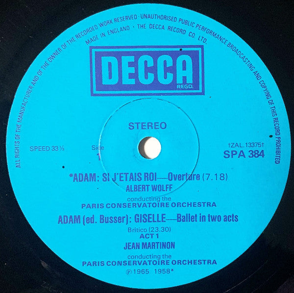 Adolphe C. Adam / Jean Martinon & Albert Wolff Conducting The Orchestre De La Société Des Concerts Du Conservatoire : Giselle / Si J'étais Roi - Overture (LP, Comp, RE, RP)