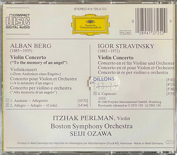 Alban Berg · Igor Stravinsky - Itzhak Perlman · Boston Symphony Orchestra · Seiji Ozawa : Violin Concertos · Violinkonzerte (CD, Album, RE)
