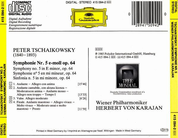 Pyotr Ilyich Tchaikovsky • Wiener Philharmoniker • Herbert Von Karajan : Symphonie No.5 (CD, Album)