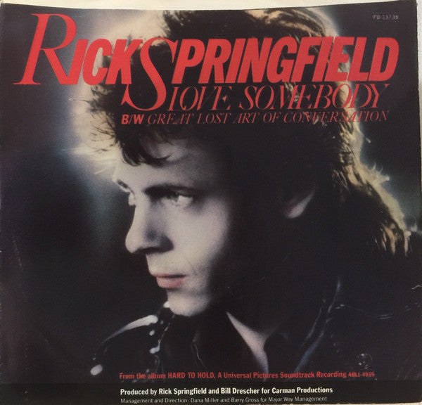 Rick Springfield : Love Somebody (7", Pre)