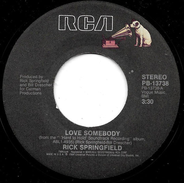 Rick Springfield : Love Somebody (7", Pre)