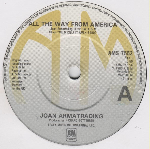 Joan Armatrading : All The Way From America (7", Single)