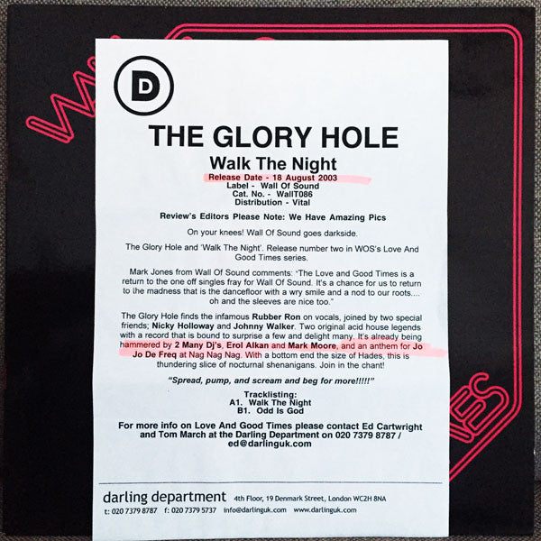 The Glory Hole : Walk The Night (12")