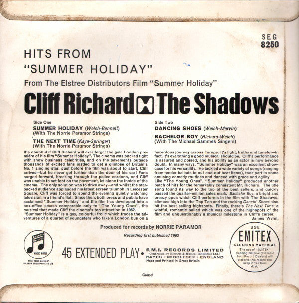 Cliff Richard & The Shadows : Summer Holiday (7", EP, Mono)