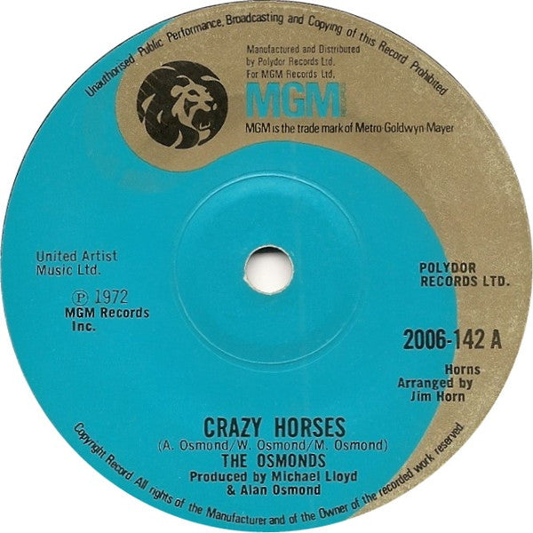 The Osmonds : Crazy Horses (7", Single, Sol)