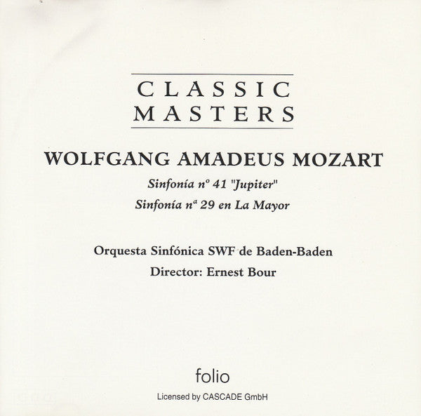 Wolfgang Amadeus Mozart : Sinfonia N° 41 "Jupiter", Sinfonia N° 29 En La Mayor (CD, RE)