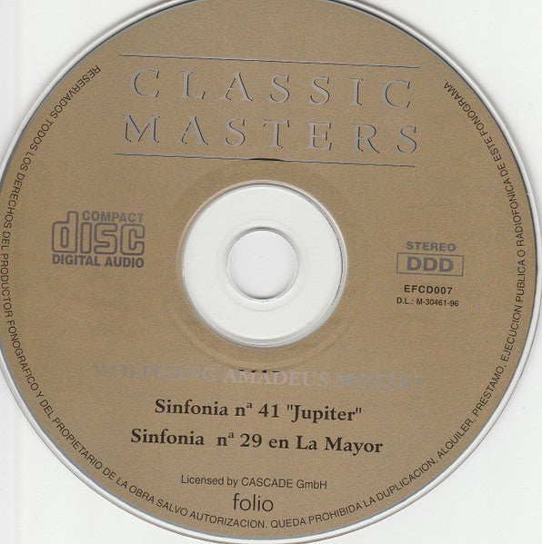 Wolfgang Amadeus Mozart : Sinfonia N° 41 "Jupiter", Sinfonia N° 29 En La Mayor (CD, RE)