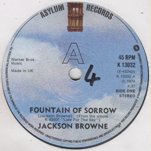 Jackson Browne : Fountain Of Sorrow (7")