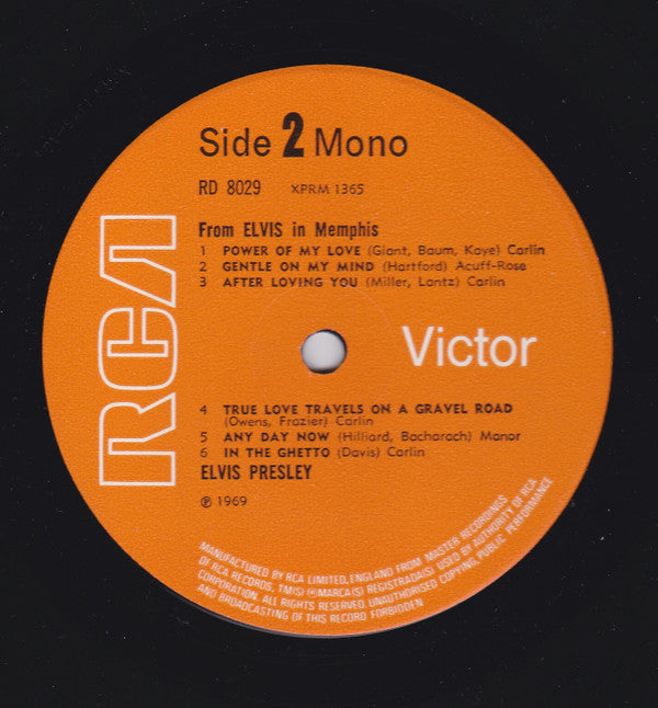 Elvis Presley : From Elvis In Memphis (LP, Album, Mono)