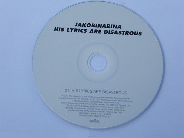 Jakobínarína : His Lyrics Are Disastrous (CD, Single, Promo)