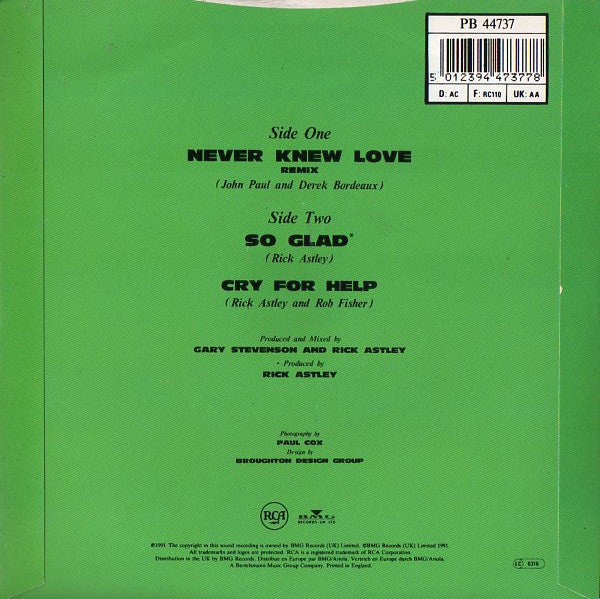 Rick Astley : Never Knew Love (7", Single)