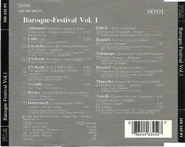 Tomaso Albinoni, Jean-Baptiste Lully, Pietro Antonio Locatelli, Johann Sebastian Bach, Antonio Vivaldi, Johann Joseph Rösler, Carl Ditters von Dittersdorf, Christoph Willibald Gluck, Georg Friedrich Händel, Georg Philipp Telemann, Benedetto Marcello, Gius : Baroque-Festival Vol. 1 (CD, Comp)