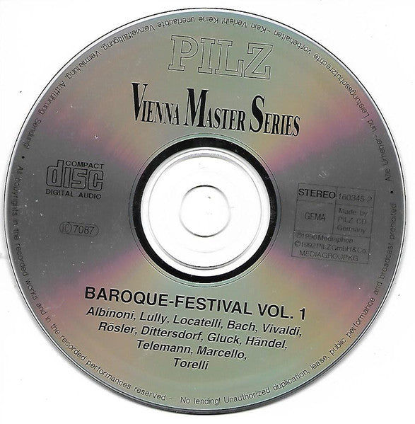 Tomaso Albinoni, Jean-Baptiste Lully, Pietro Antonio Locatelli, Johann Sebastian Bach, Antonio Vivaldi, Johann Joseph Rösler, Carl Ditters von Dittersdorf, Christoph Willibald Gluck, Georg Friedrich Händel, Georg Philipp Telemann, Benedetto Marcello, Gius : Baroque-Festival Vol. 1 (CD, Comp)