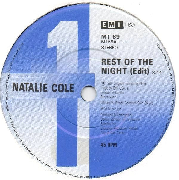 Natalie Cole : Rest Of The Night (7")