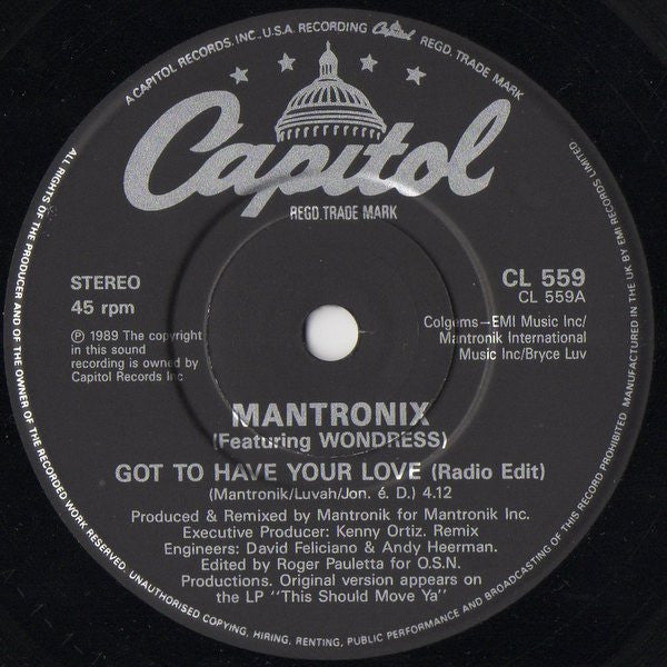 Mantronix Featuring Wondress Hutchinson : Got To Have Your Love (7", Single, Pap)