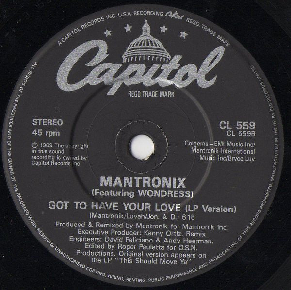 Mantronix Featuring Wondress* : Got To Have Your Love (7", Single, Pap)