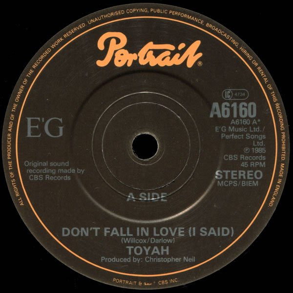 Toyah : Don't Fall In Love (I Said) (7", Single)