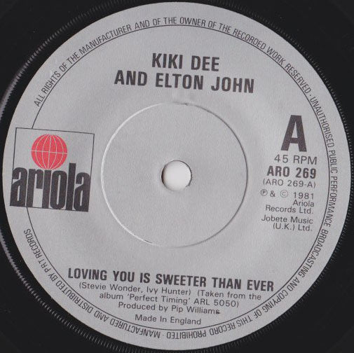 Kiki Dee / Elton John : Loving You Is Sweeter Than Ever (7", Single)