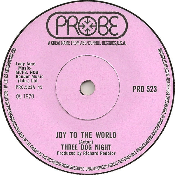 Three Dog Night : Joy To The World (7", Single, Sol)