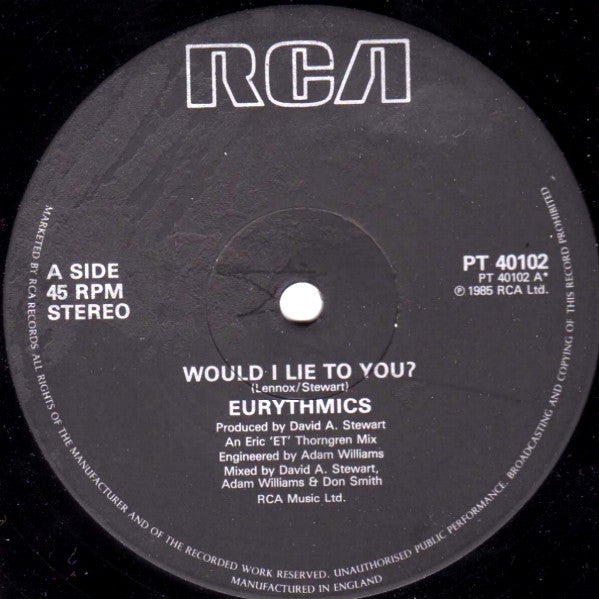 Eurythmics : Would I Lie To You? (12", Single)