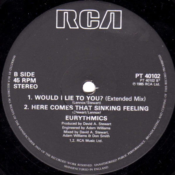 Eurythmics : Would I Lie To You? (12", Single)
