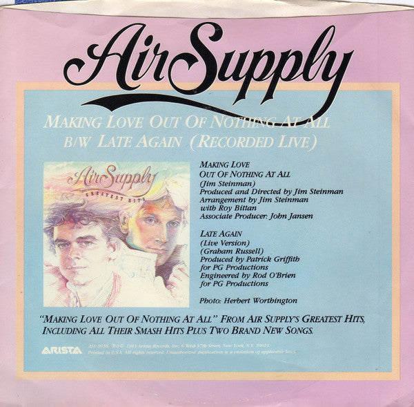 Air Supply : Making Love Out Of Nothing At All (7", Styrene, Ind)