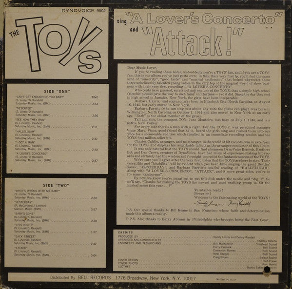 The Toys : The Toys Sing "A Lover's Concerto" And "Attack" (LP, Album, Mono, Bes)