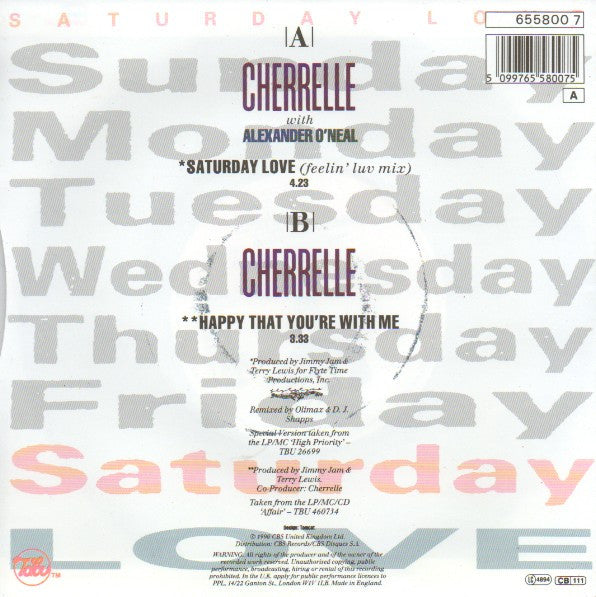 Cherrelle With Alexander O'Neal : Saturday Love (Feelin' Luv Mix) (7")