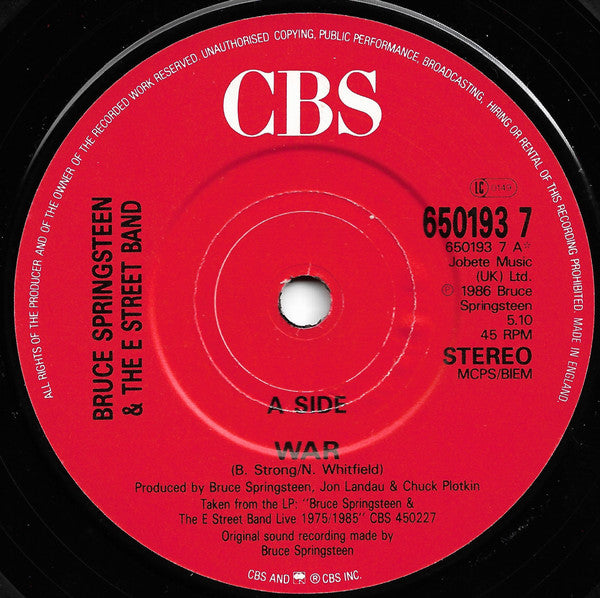 Bruce Springsteen & The E-Street Band : War (7", Single)
