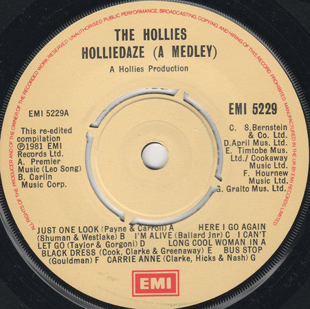 The Hollies : Holliedaze (A Medley) (7", Single)