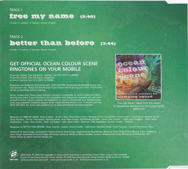 Ocean Colour Scene : Free My Name (CD, Single)