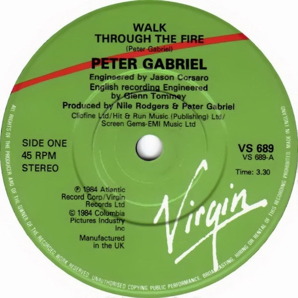 Peter Gabriel : Walk Through The Fire (7", Single, Glo)