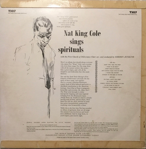 Nat King Cole With The First Church Of Deliverance Choir* : Sings Spirituals (LP, Album, Mono)