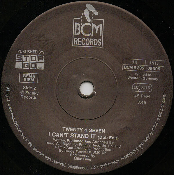 Twenty 4 Seven Featuring Captain Hollywood : I Can't Stand It! (Bruce Forest Remix) (7", Single, Sol)