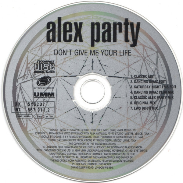 Alex Party : Don't Give Me Your Life (CD, Single)